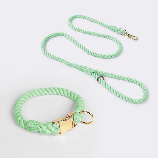 Handmade Rope Dog Collar and Leash Set - (Mint green)