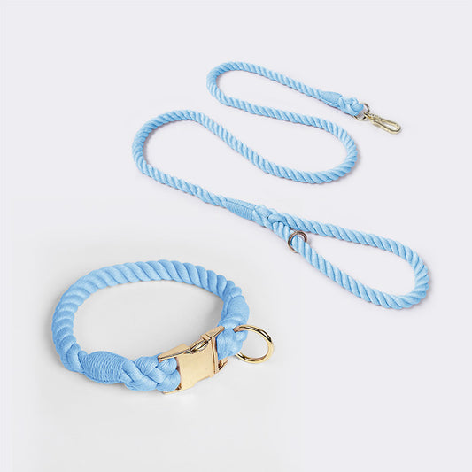 Handmade Rope Dog Collar and Leash Set - (Sky blue)